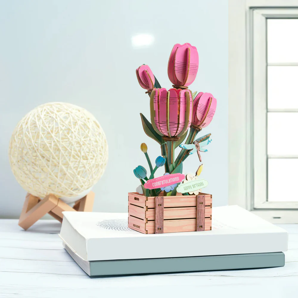 DIY Wooden Puzzle Kit - Pink Tulip Bloom Set - Image 2