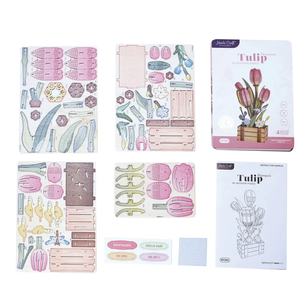 DIY Wooden Puzzle Kit - Pink Tulip Bloom Set - Image 3