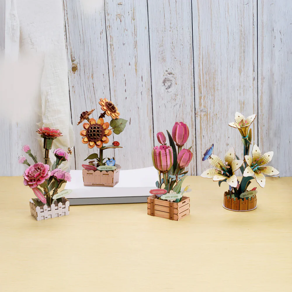 DIY Wooden Puzzle Kit - Pink Tulip Bloom Set - Image 4