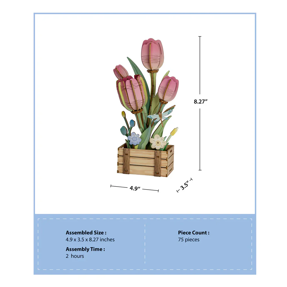 DIY Wooden Puzzle Kit - Pink Tulip Bloom Set - Image 5