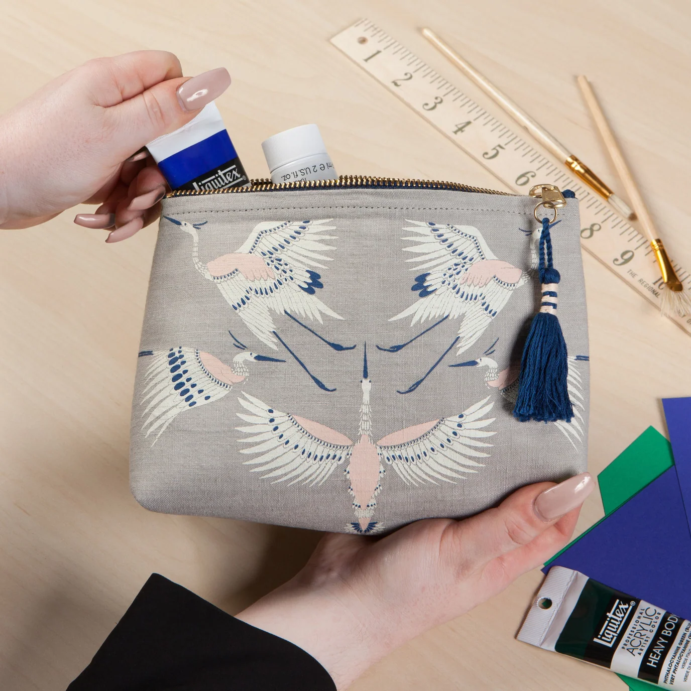 Flight of Fancy Large Linen Cosmetic Bag - Image 2