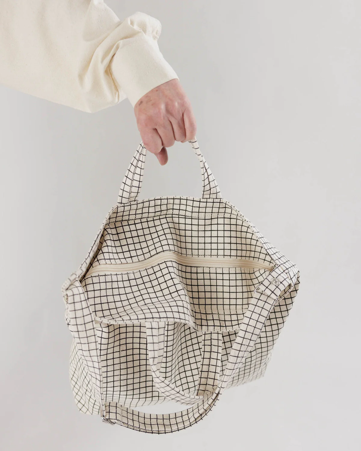 Horizontal Zip Duck Bag - Natural Grid - Image 3