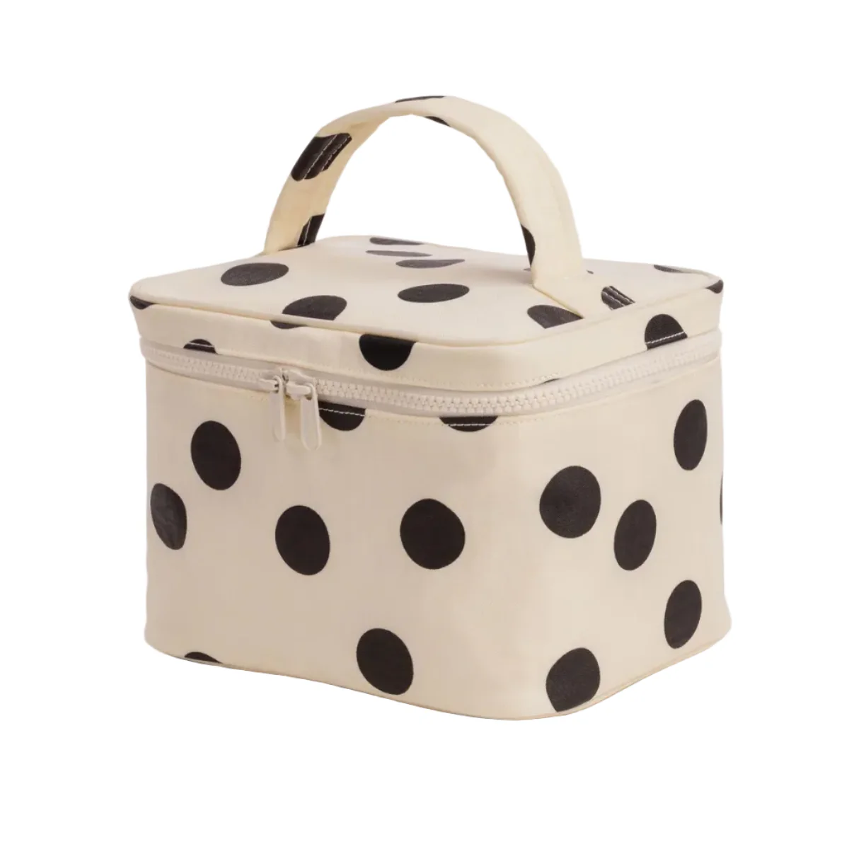 Large Cosmetic Case - Cream and Black Polka Dot