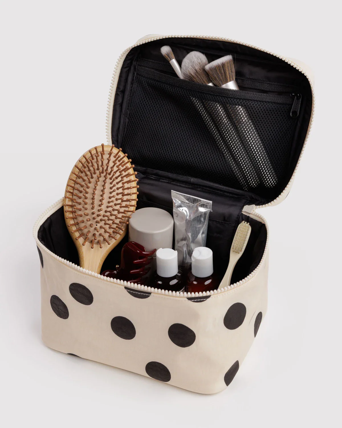 Large Cosmetic Case - Cream and Black Polka Dot - Image 2