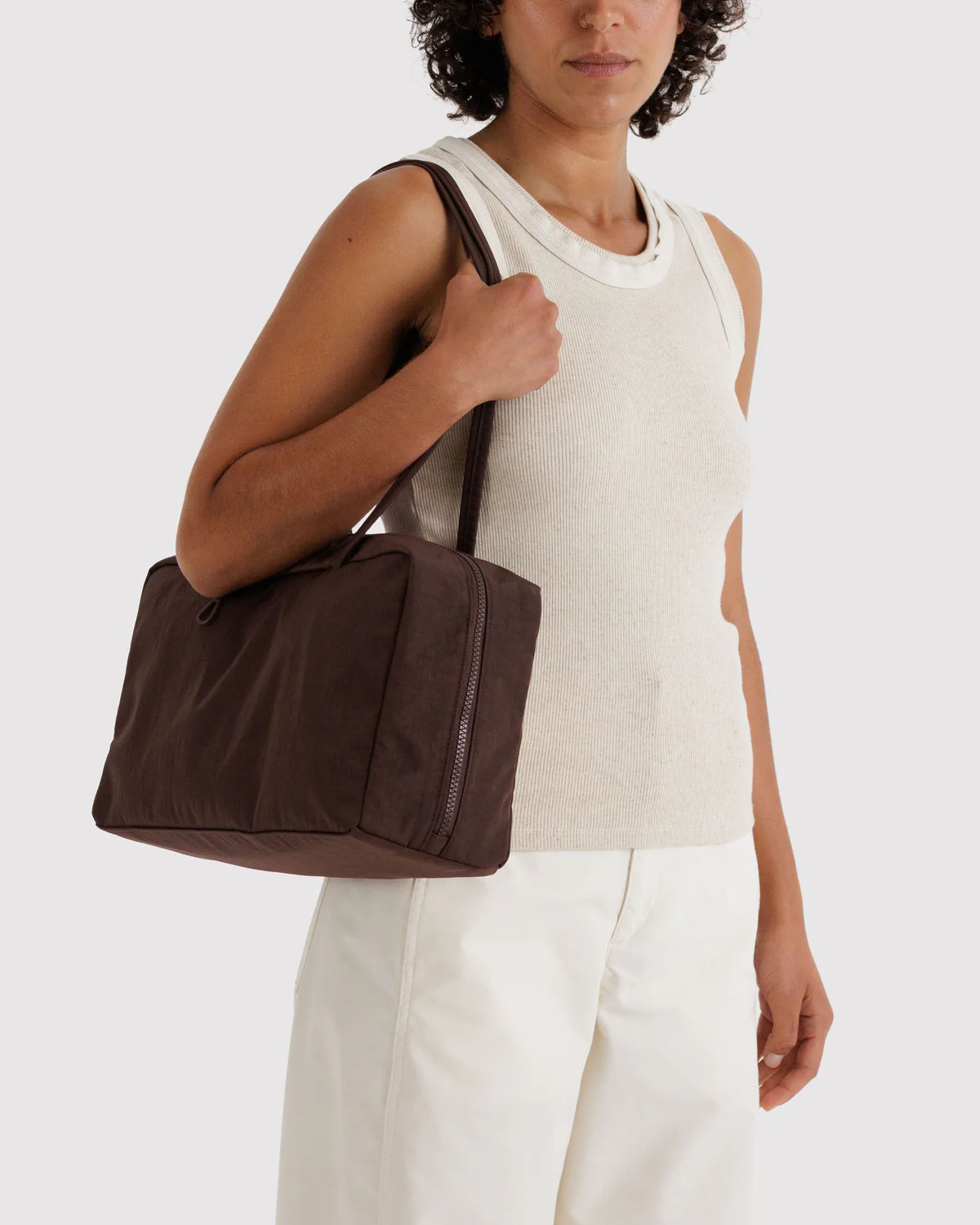 Medium Nylon Bowler Bag - Coffee - Image 2