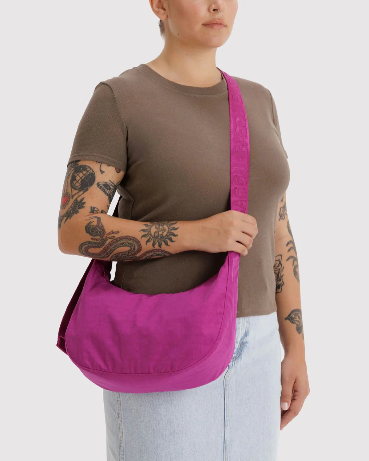 Medium Nylon Crescent Bag - Deep Fuchsia - Image 2