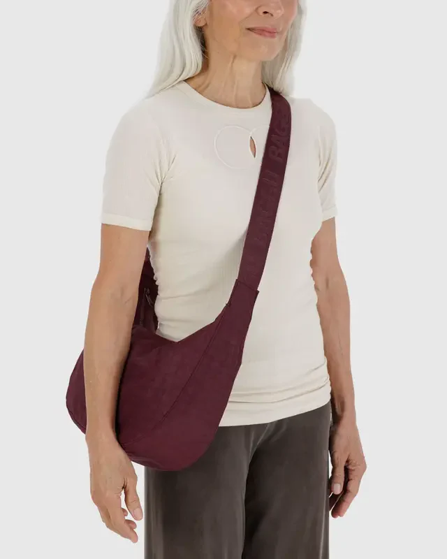 Medium Nylon Crescent Bag- Mahogany - Image 2