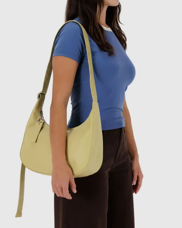 Medium Recycled Leather Crescent Bag- Straw - Image 4