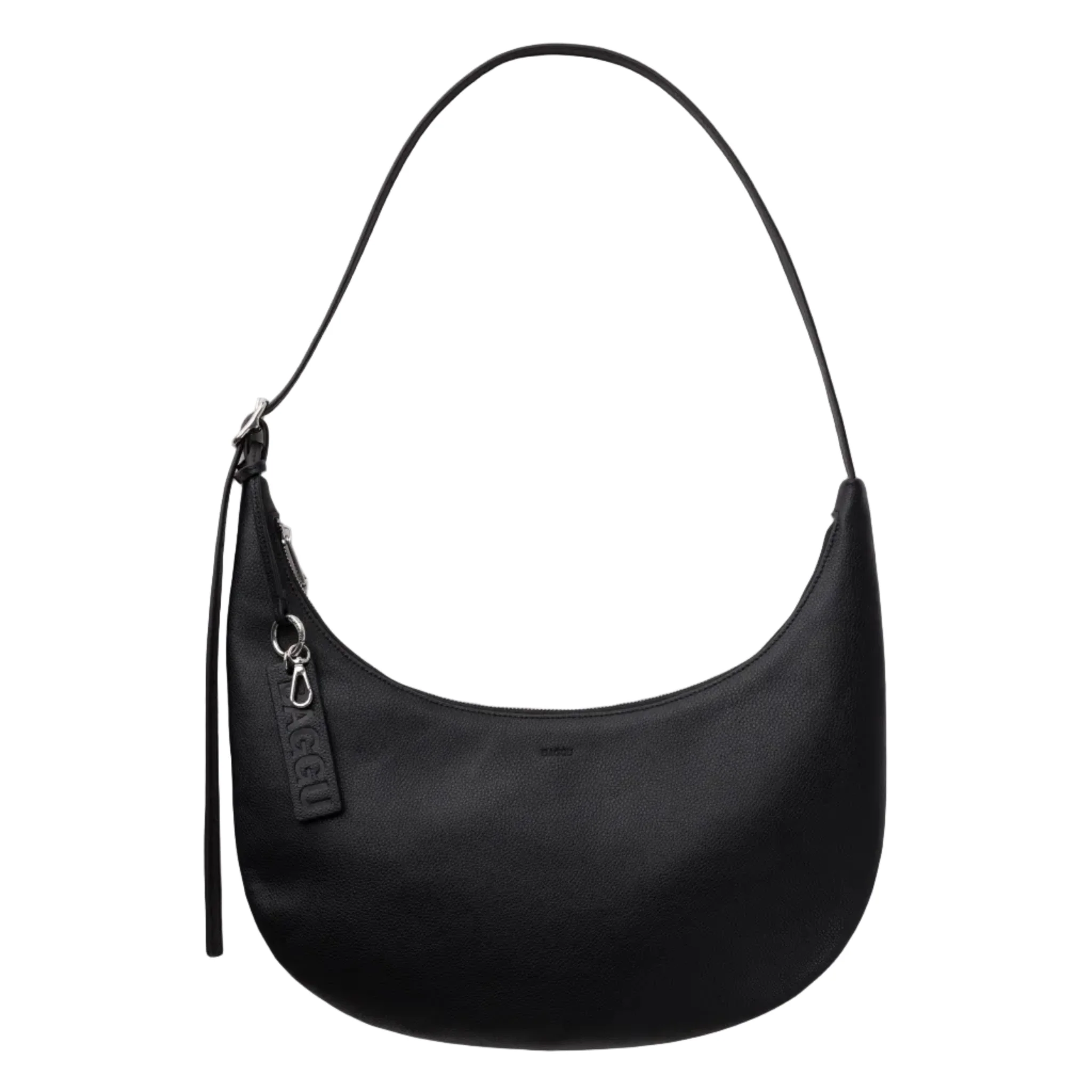 Medium Recycled Leather Flat Crescent - Black