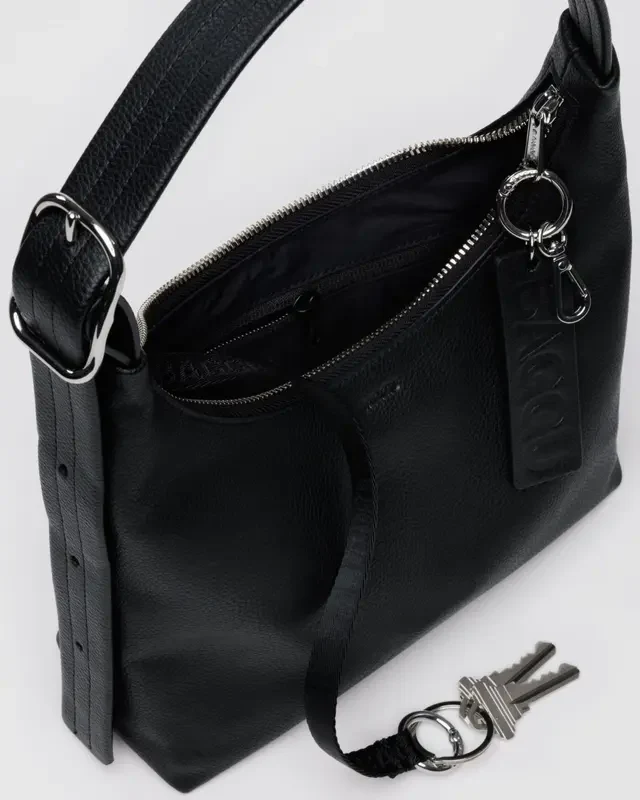 Mini Recycled Leather Shoulder Bag- Black - Image 2