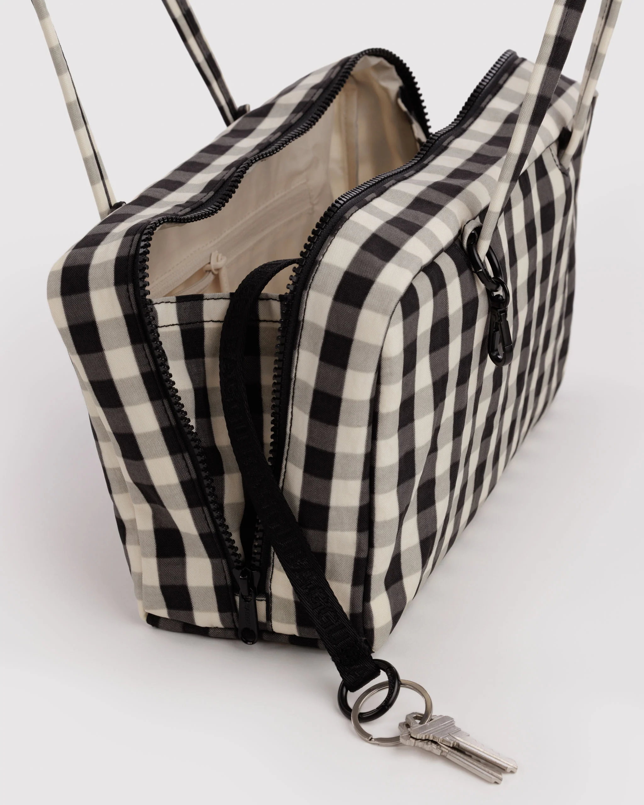 Nylon Bowler Bag - Black and Cream Gingham - Image 2