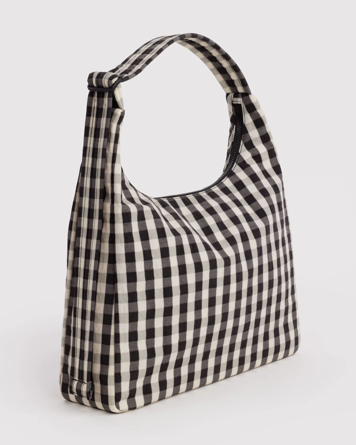 Nylon Shoulder Bag - Black and Cream Gingham - Image 4