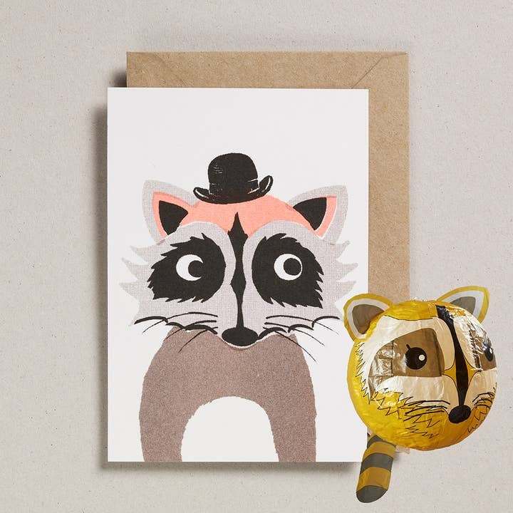 Raccoon Japanese Paper Balloon Card