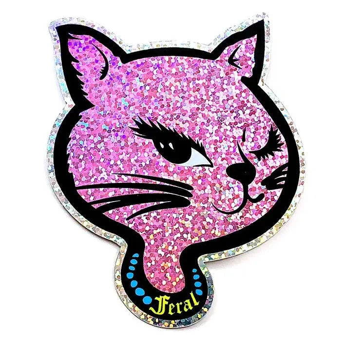 Sassy Pink Cat Holographic Sticker