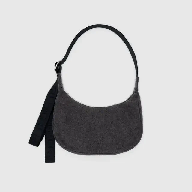 Small Denim Crescent Bag- Washed Black Denim