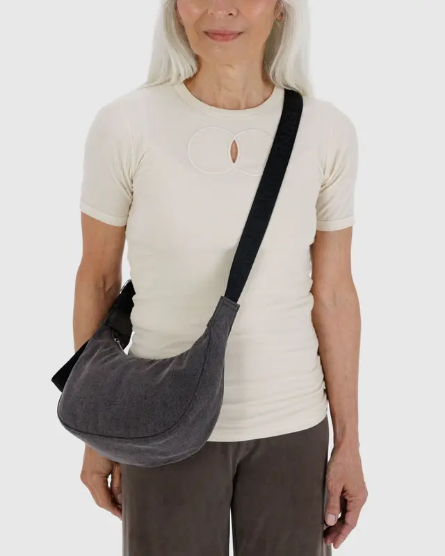 Small Denim Crescent Bag- Washed Black Denim - Image 2