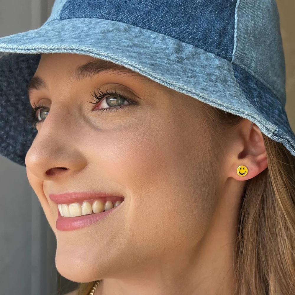 Smiley Face Stud Earrings - Image 3